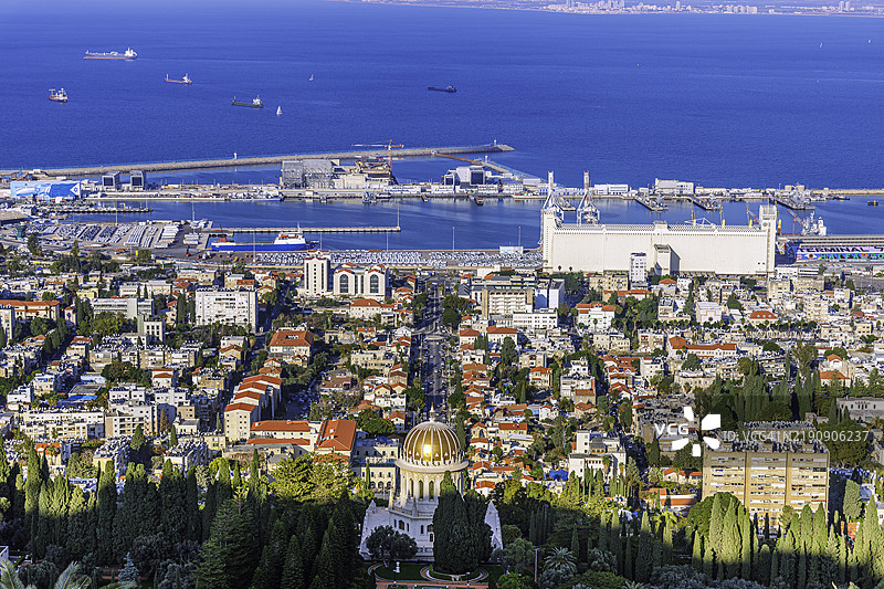 海法的阳光明媚的鸟瞰图图片素材