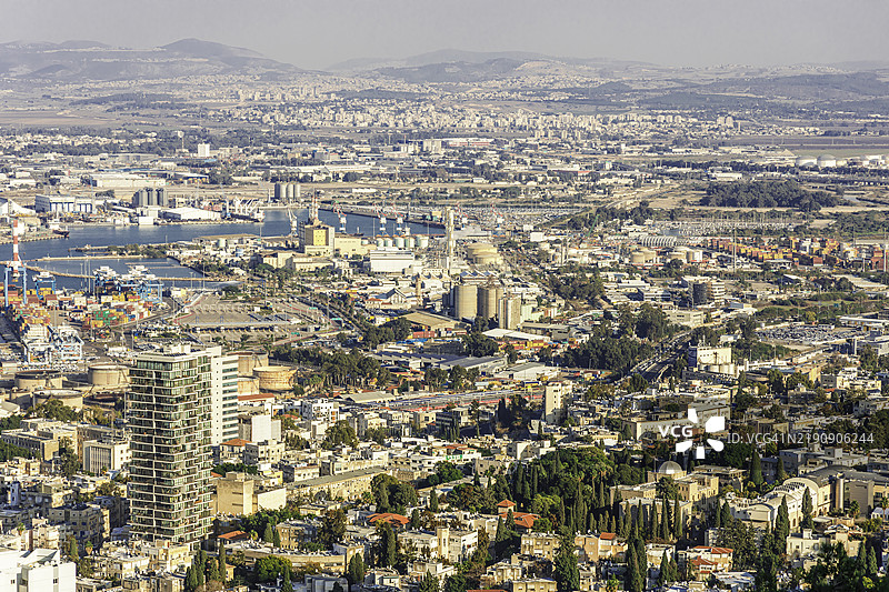 海法的阳光明媚的鸟瞰图图片素材