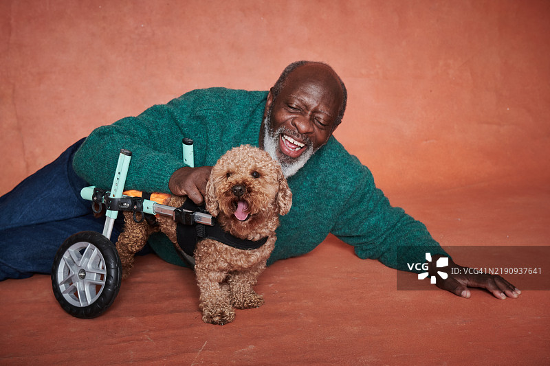 一位老年人与他的宠物狗的肖像图片素材