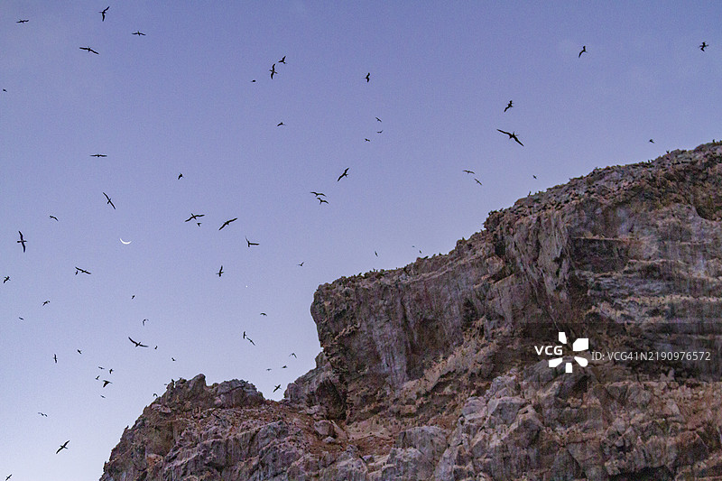 南大西洋的晨曦下，位于阿森松岛附近的船长鸟岛景观图片素材