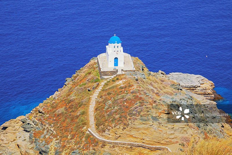 七烈士教堂，卡斯特罗，西夫诺斯岛，基克拉泽斯群岛，希腊，欧洲图片素材