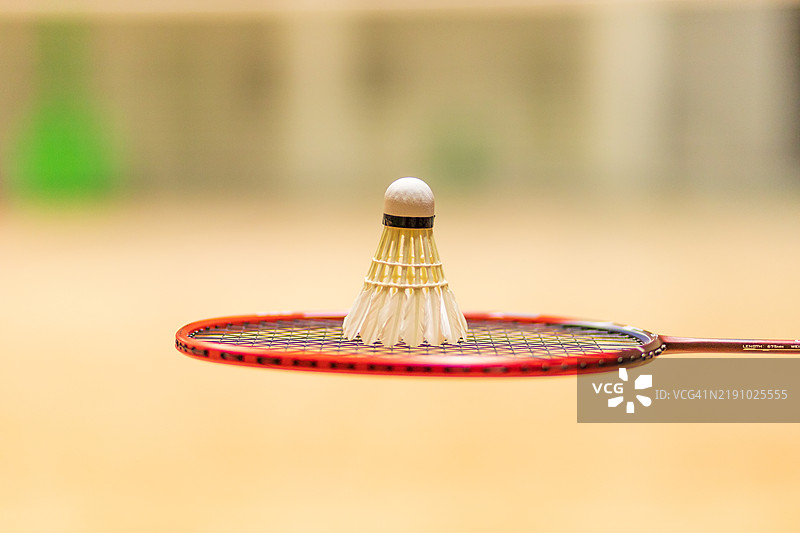 羽毛球在球拍上图片素材