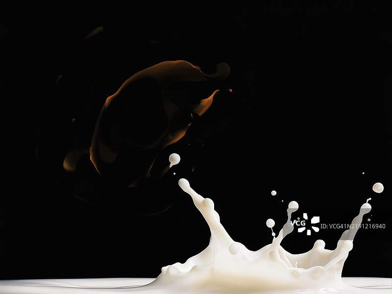 黑色背景上的牛奶飞溅图片素材