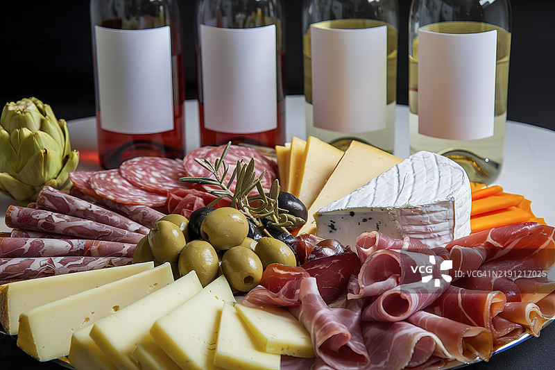 黑色背景上的意式冷盘开胃菜盘图片素材