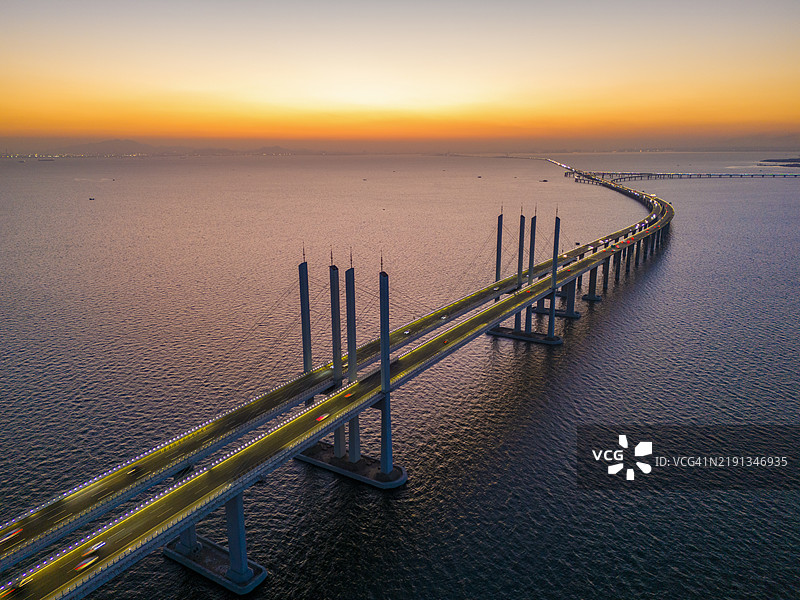 青岛胶州湾大桥日落图片素材