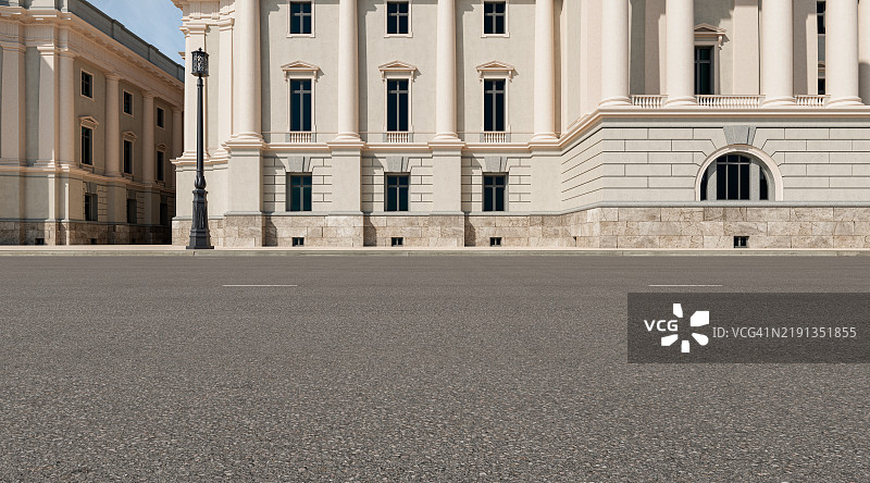 古典建筑前的沥青道路图片素材
