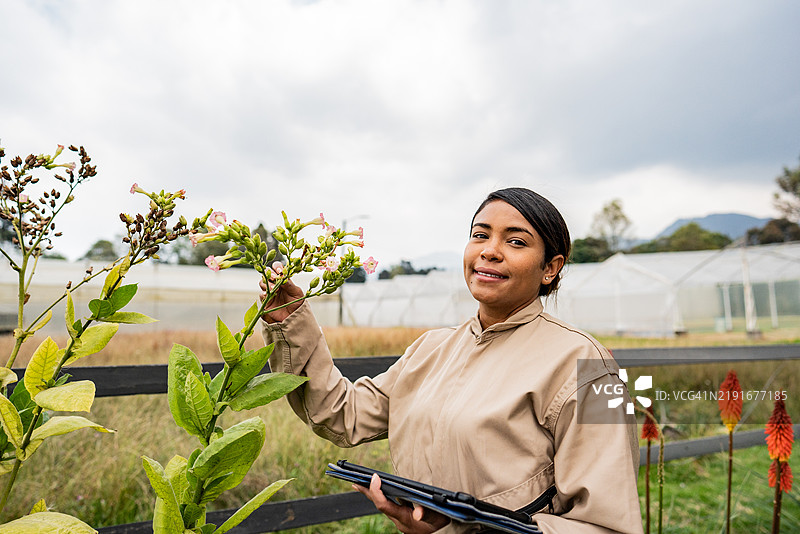 温室内工作的农民工人肖像图片素材