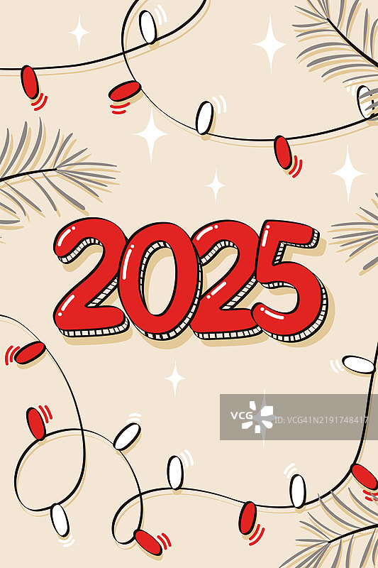 2025新年快乐。节日横幅设计用于贺卡、邀请函、日历等。矢量库存插图图片素材