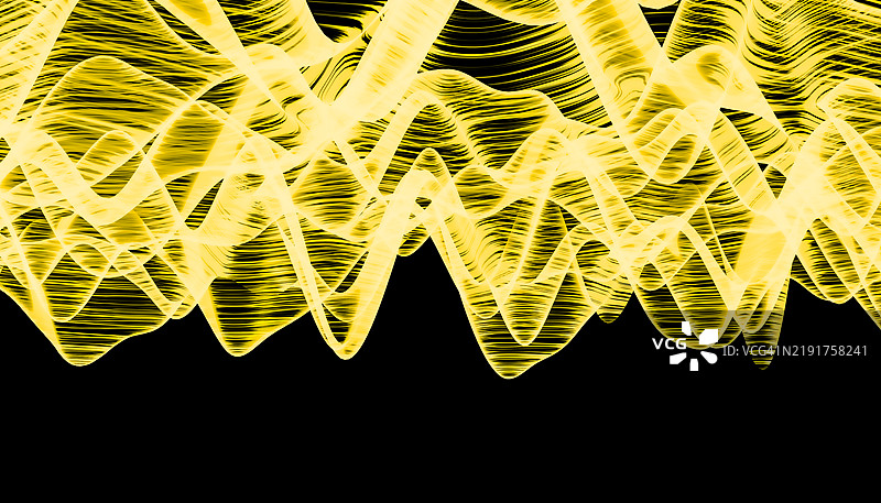 金色能量波在黑色背景上流动图片素材