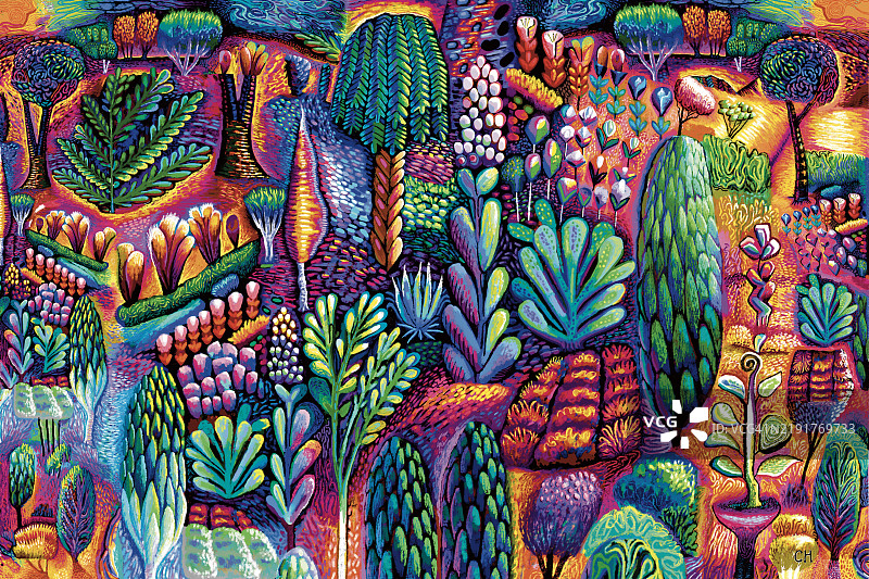 生机勃勃的花园画作图片素材