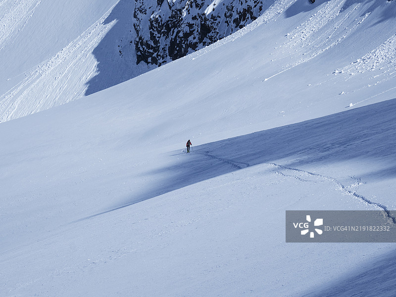 滑雪者在雪坡上。图片素材