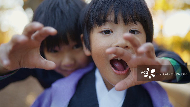 七五三期间两位日本兄弟的肖像图片素材