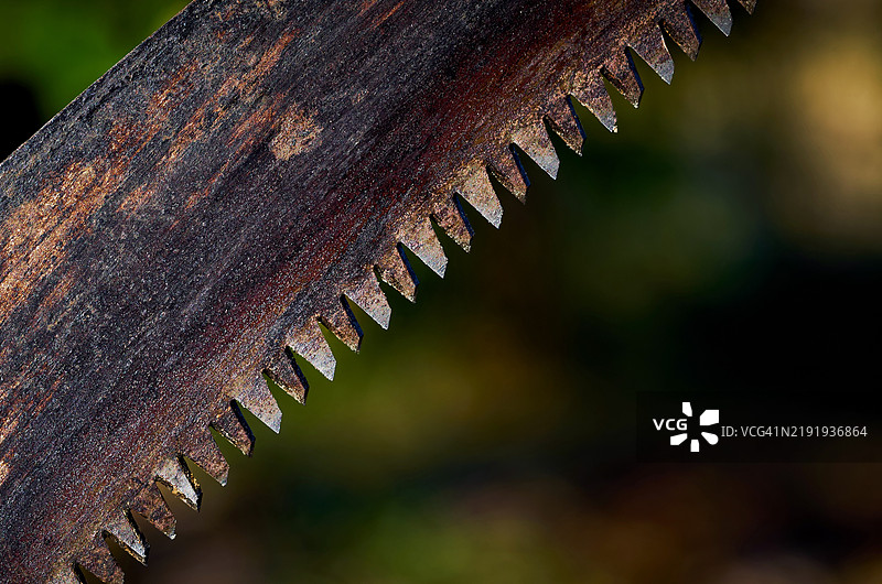生锈的锯片特写，锋利的齿轮图片素材