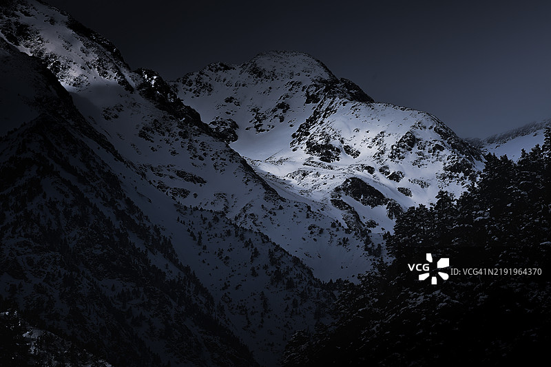 安道尔拉马萨纳雪山与晴朗天空的美丽景色图片素材