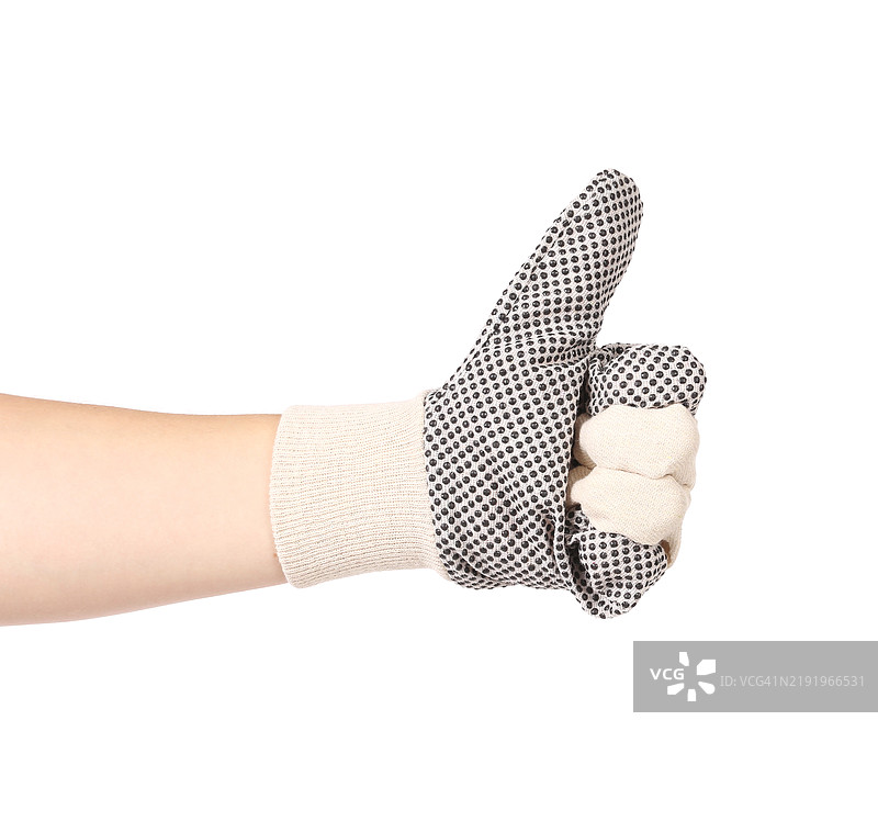 戴着手套的手在白色背景前裁剪而成图片素材