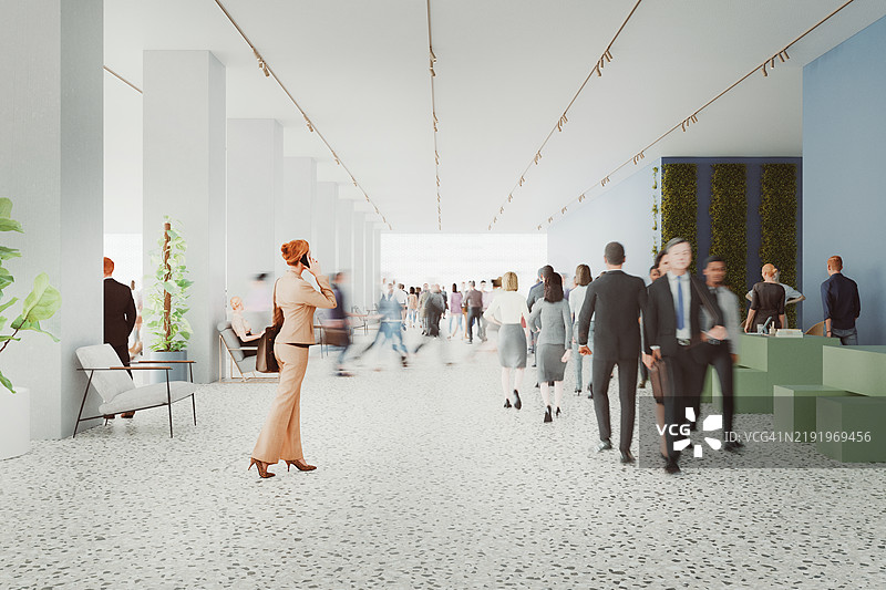 女商人在办公室大堂走动图片素材
