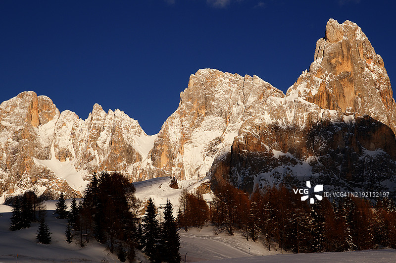 雪山在晴朗天空下的美丽景色图片素材