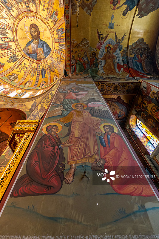 希腊塞萨洛尼基圣格雷戈里·帕拉马斯教堂的内部。图片素材