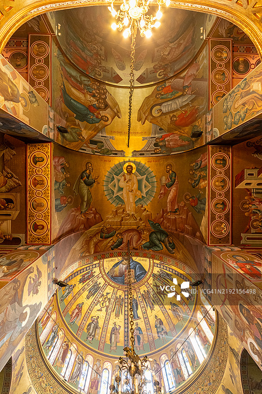 希腊塞萨洛尼基圣格雷戈里·帕拉马斯教堂的内部。图片素材