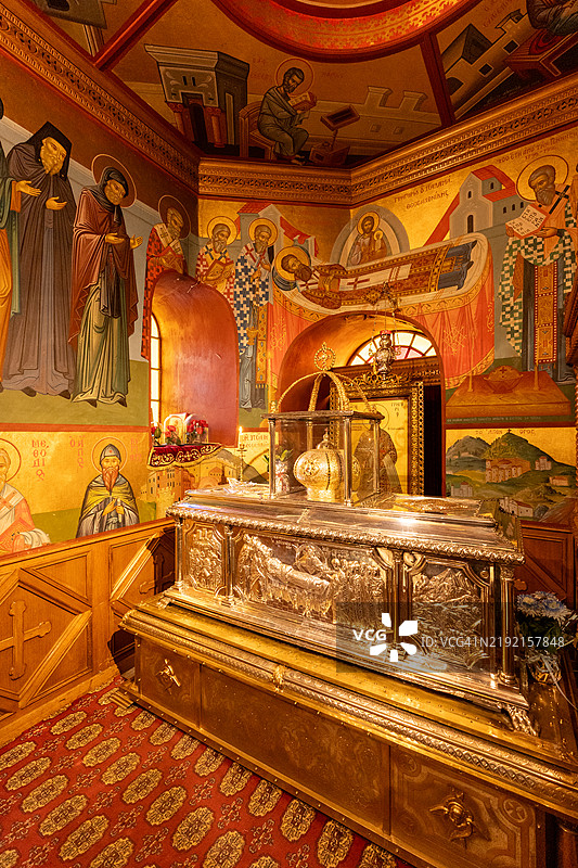 希腊塞萨洛尼基圣格雷戈里·帕拉马斯教堂的内部。图片素材