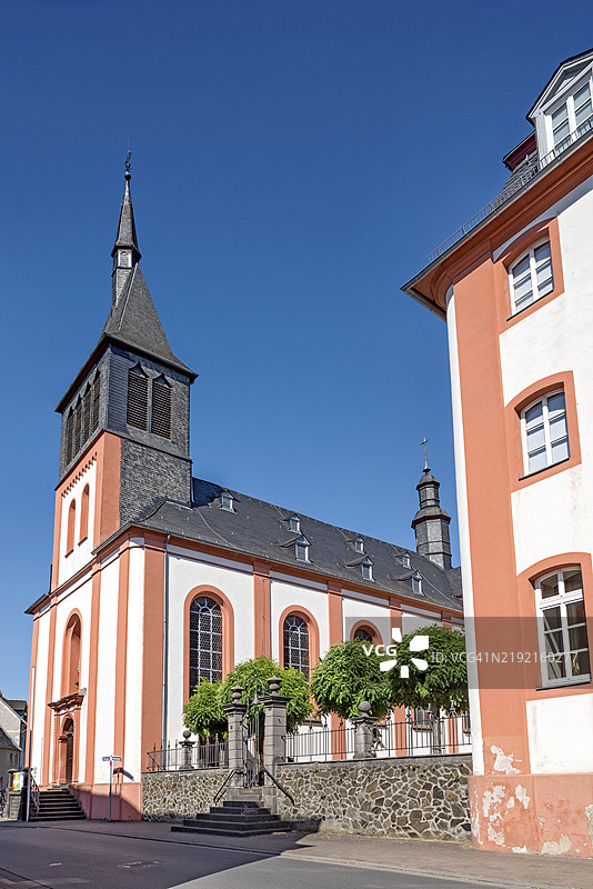 圣约翰·内波穆克教堂,前耶稣会居所,耶稣会修道院,哈达马尔老城,林堡-维尔堡,韦斯特瓦尔德,黑森州,德国,欧洲图片素材