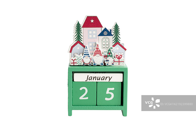 一个绿色木制日历，上面写着数字25图片素材