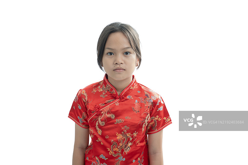 穿着红色中国裙的小女孩图片素材