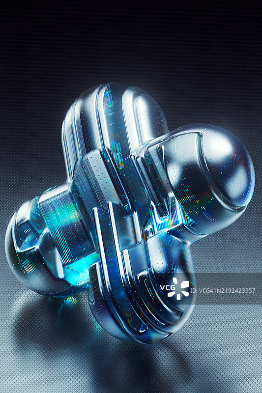 抽象的玻璃形状，散发着蓝色光芒，象征着人工智能创新图片素材