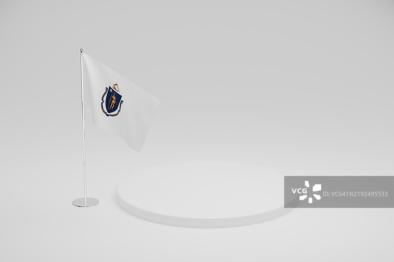 马萨诸塞州州旗模板，放置在白色讲台上图片素材
