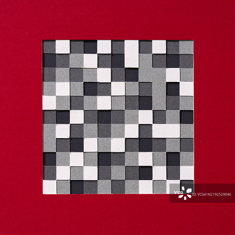 红色背景下的审查像素马赛克，纸艺制作图片素材