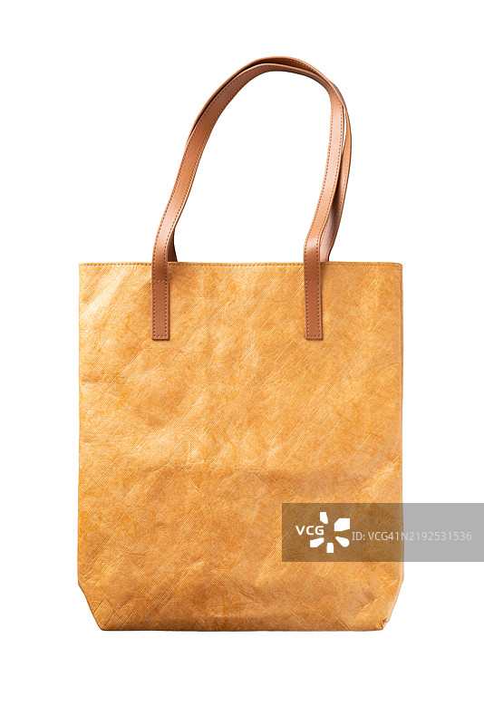 棕色可洗纸质手提袋，背景为白色图片素材