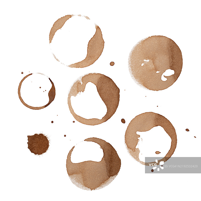 一组孤立在白色背景上的咖啡渍图片素材