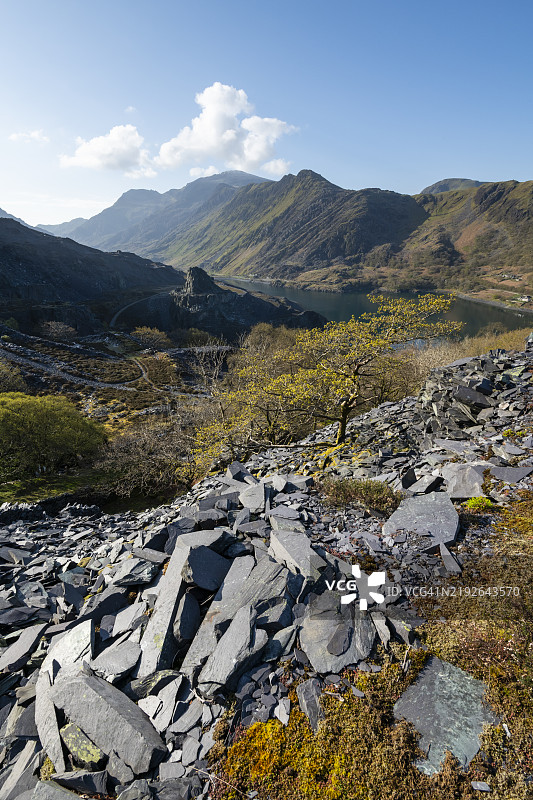 北威尔士迪诺维格采石场周围的戏剧性风景图片素材