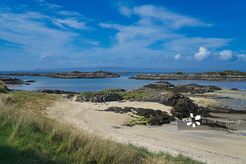 从著名的9洞特赖高尔夫球场向西望去，可以看到内赫布里底群岛，球场位于阿里萨伊格和莫拉尔之间的A830公路上。图片素材