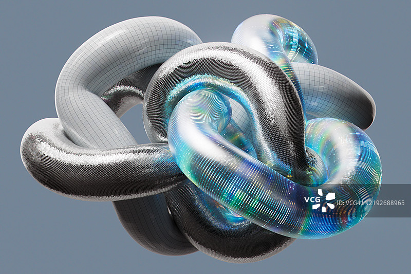 金属和透明管交织在一起，形成一个抽象的结图片素材