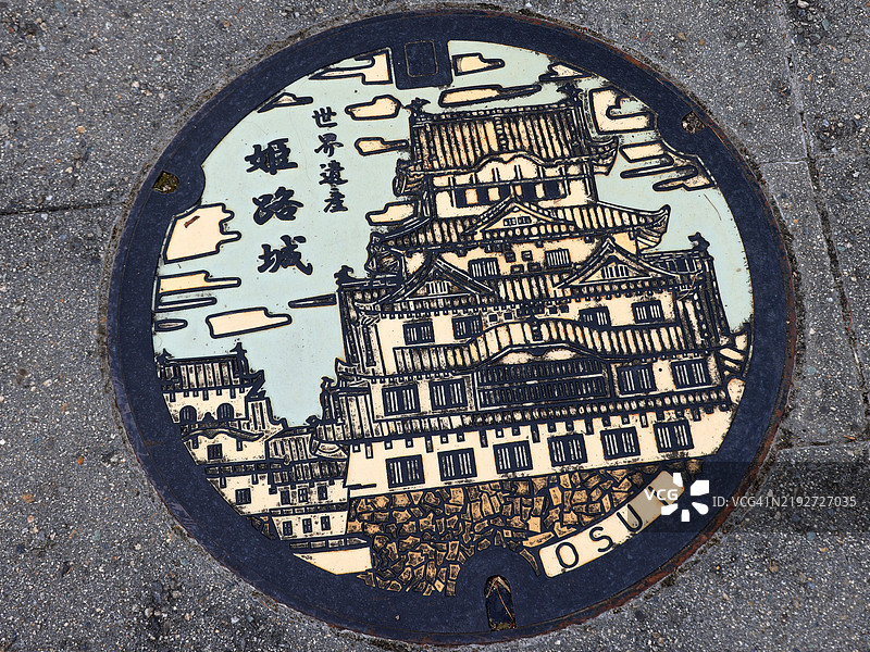 带有姬路城的井盖图片素材