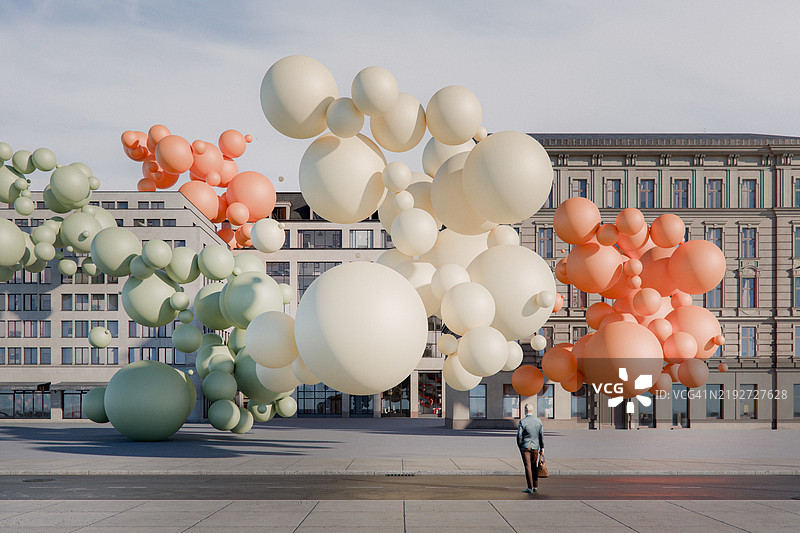 商人在梦幻街道上行走图片素材