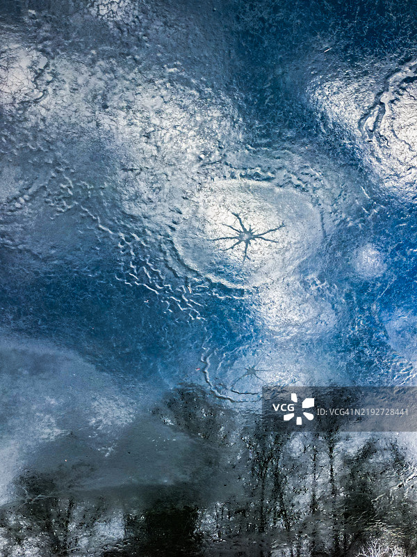 从上方用无人机拍摄的冰冻湖泊图片素材