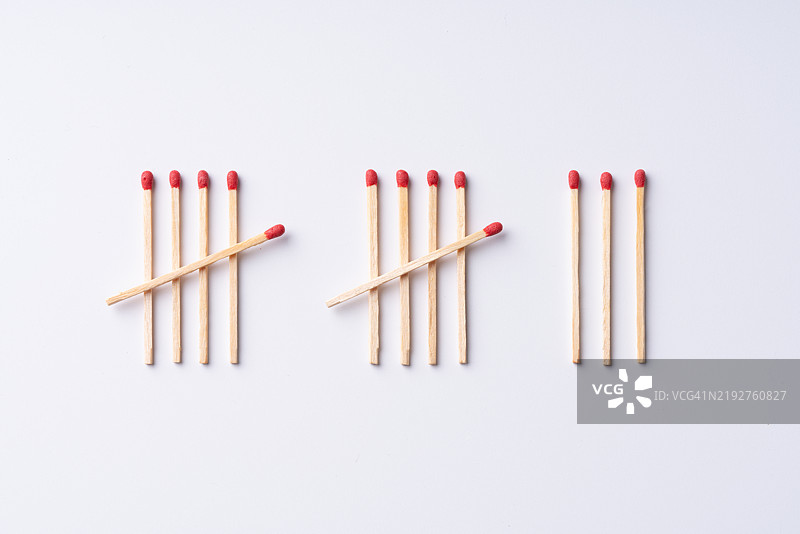 白色背景上的火柴棒计数图表图片素材