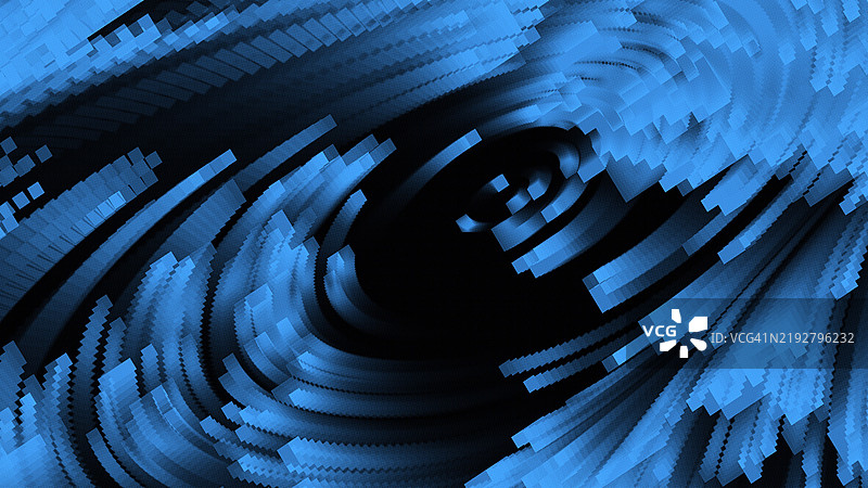 蓝色调的抽象像素化波浪与曲线几何图案图片素材