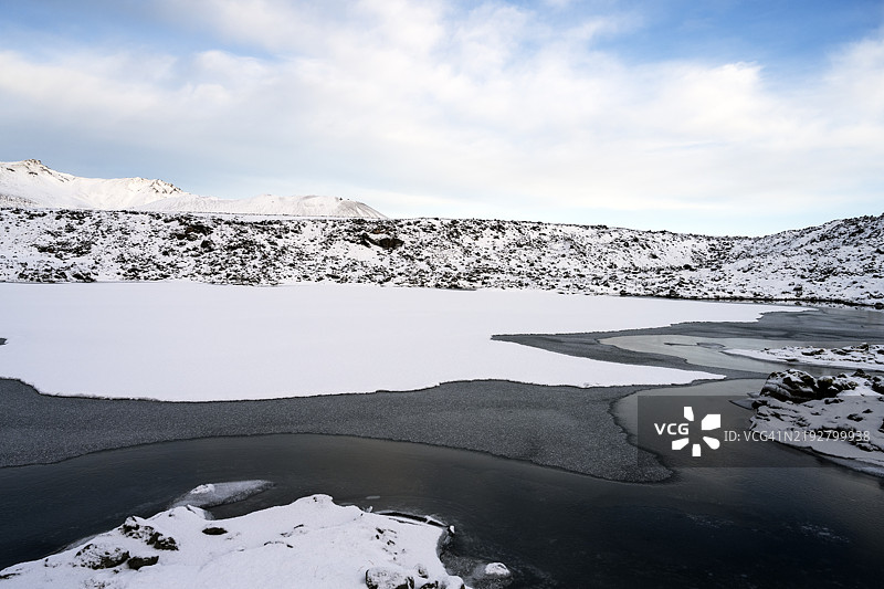 冰封的湖泊位于冰岛西部的贝瑟尔基亚朗图片素材