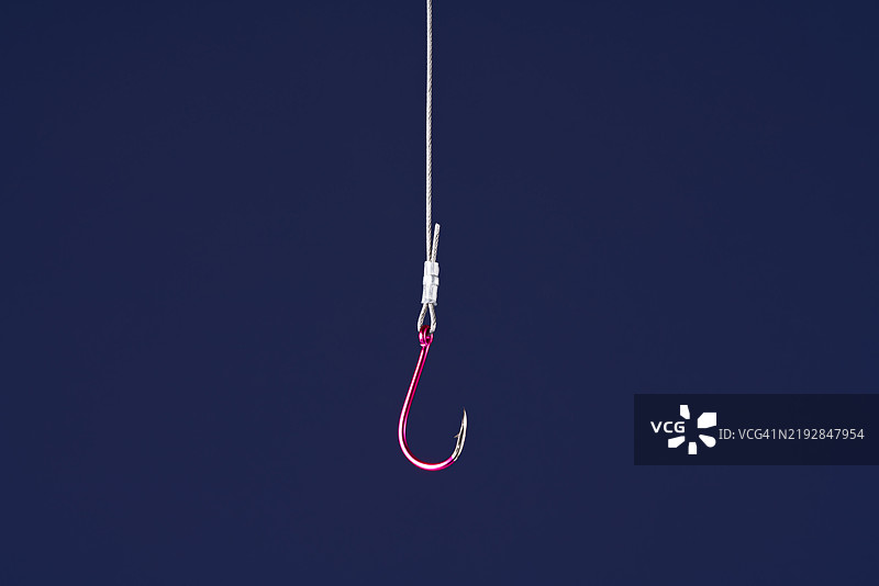 悬挂在紫色背景上的紫色钓鱼钩图片素材