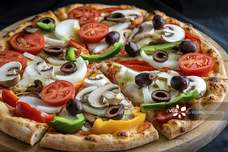 一张新鲜自制的披萨，上面放有各种蔬菜图片素材