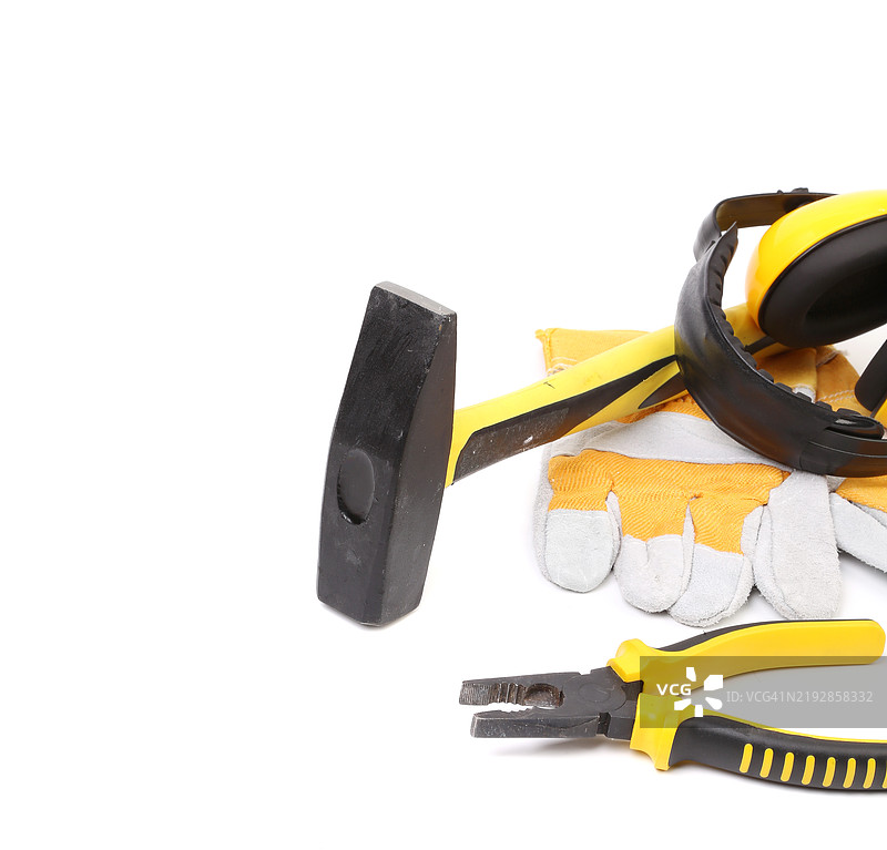 白色背景下的工作工具特写图片素材
