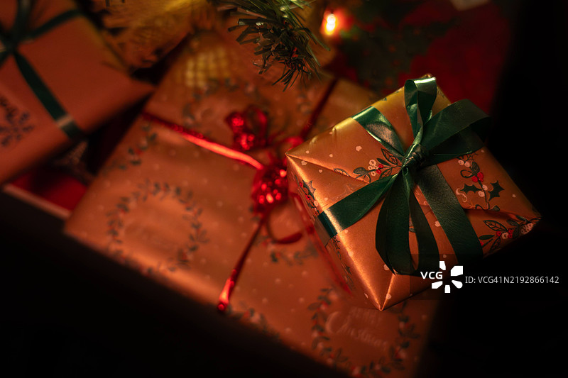 圣诞礼物的特写镜头图片素材