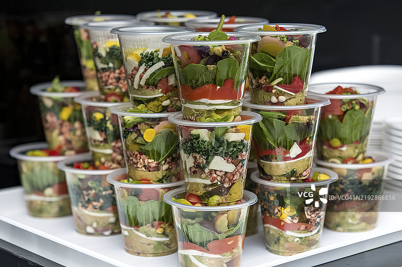 塑料杯中的沙拉照片图片素材