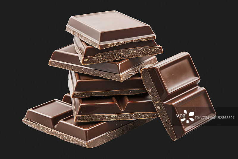 一堆巧克力块的照片，背景为黑色图片素材