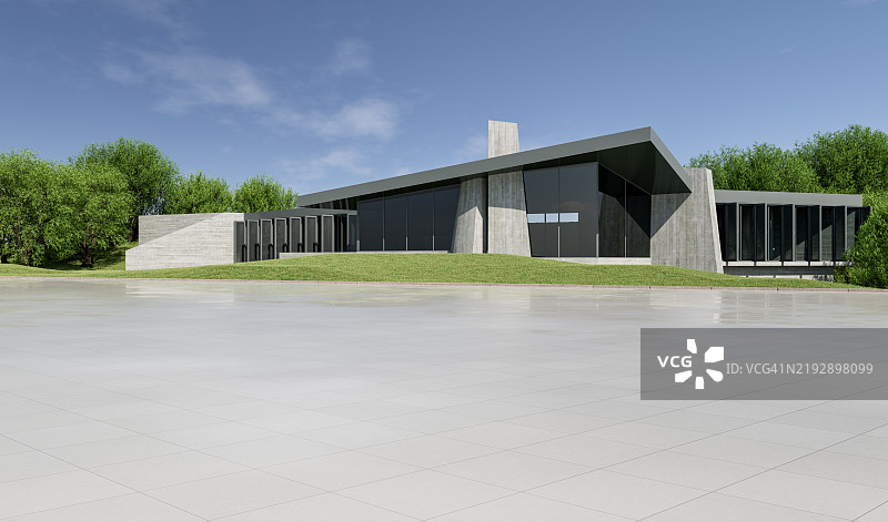 豪华现代别墅带前院花园图片素材