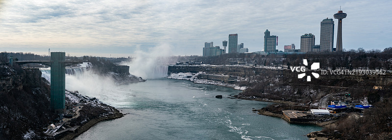 尼亚加拉大瀑布 - 从彩虹桥俯瞰两座瀑布的景观图片素材