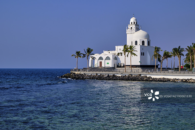 沙特阿拉伯，麦加省，吉达，海滨，岛屿清真寺图片素材
